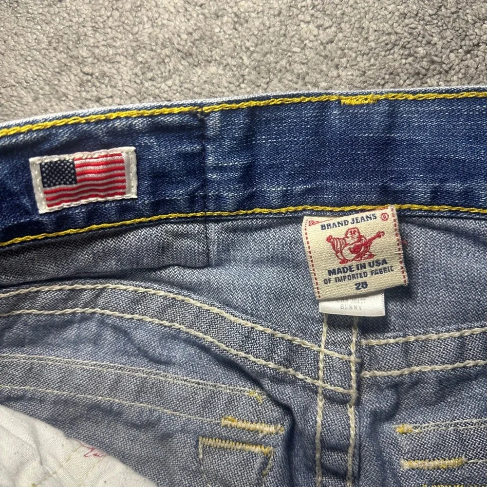 True Religion Jeans Women 26 (Fit 29x32) Blue Skull Rose Patch Slim Straight Y2K - Picture 11 of 15